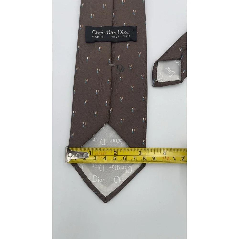Vintage Christian Dior Paris-New York Brown Silk Mens Necktie Multicolor